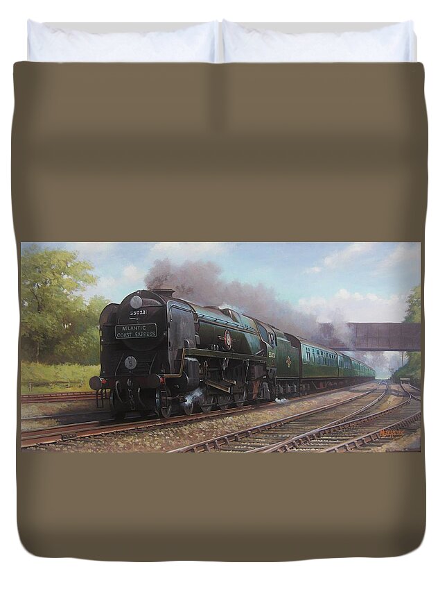 Steam Train\steam Train Artist Duvet Cover featuring the painting Atlantic Coast Express by Mike Jeffries