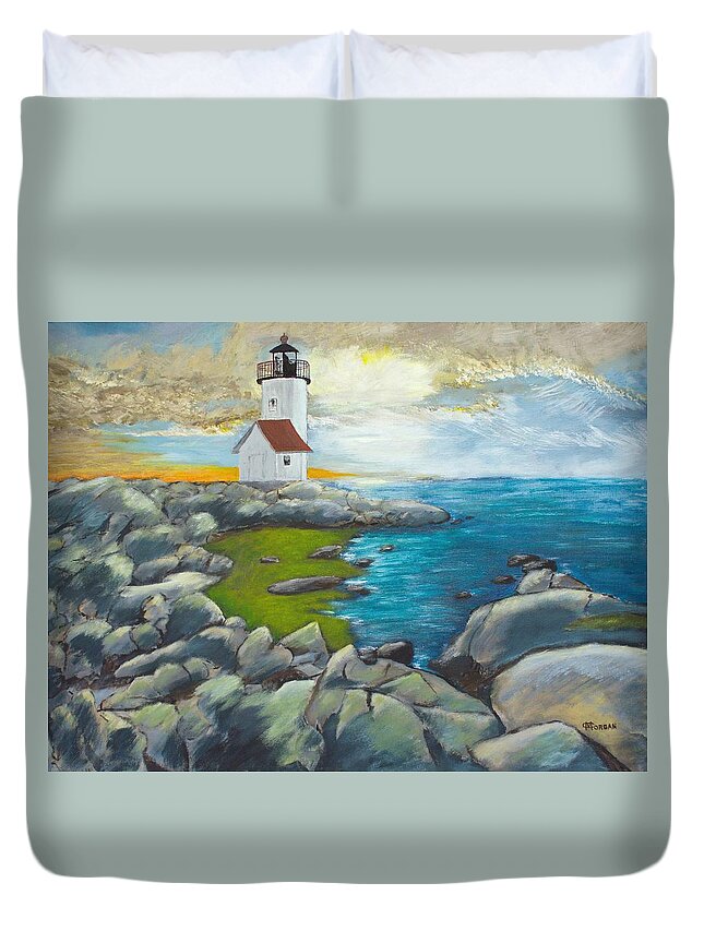 Ocean Landscape Duvet Cover featuring the painting Atlantic Dusk by Cynthia Morgan