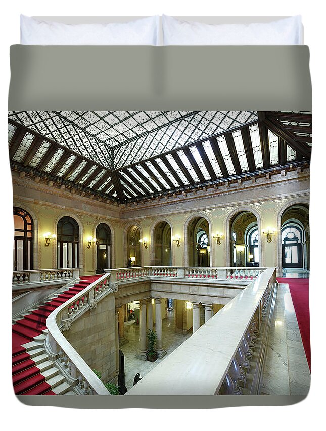 Ceiling Duvet Cover featuring the photograph Atrium, Catalonia Parliament Building by Cultura Rm Exclusive/quim Roser