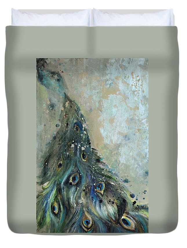 Peacock Duvet Cover featuring the painting Attention to De Tail by Amanda Sanford