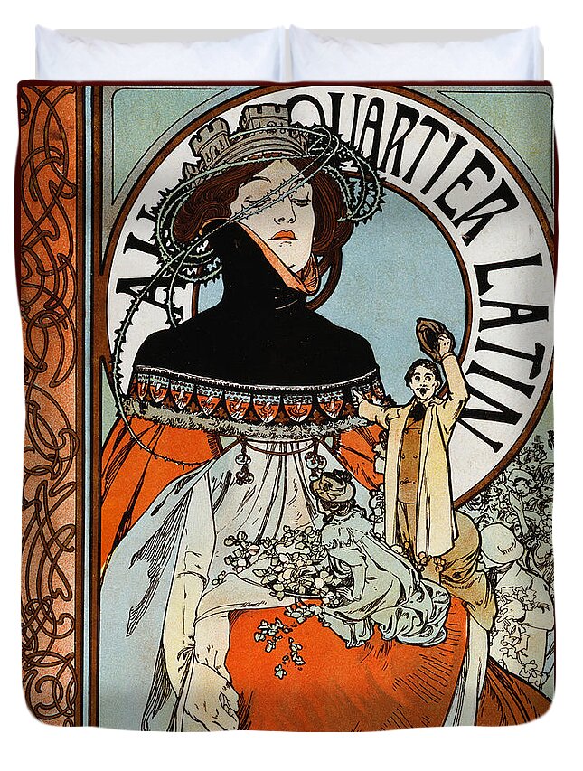 Mucha Duvet Cover featuring the painting Au Quartier Latin by Alphonse Marie Mucha