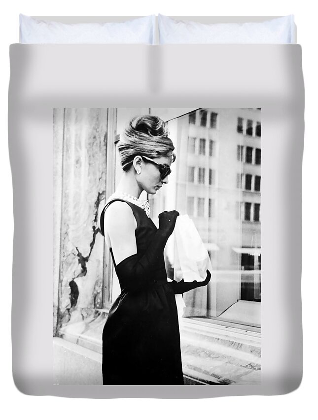 Audrey Hepburn Duvet Cover featuring the photograph Audrey at Tiffanys by Georgia Clare