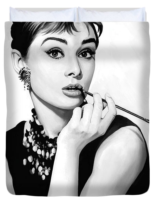 Audrey Hepburn Paintings Duvet Cover featuring the painting Audrey Hepburn Artwork by Sheraz A