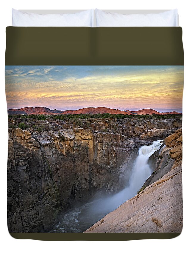 Vincent Grafhorst Duvet Cover featuring the photograph Augrabies Falls Sunset South Africa by Vincent Grafhorst