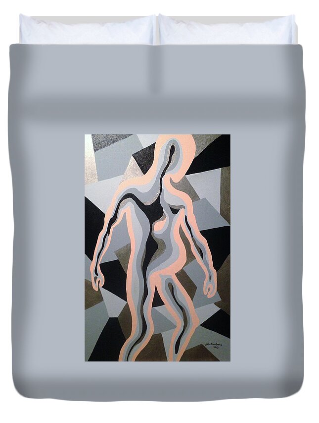 Male Nude Duvet Cover featuring the painting Aura by Erika Jean Chamberlin