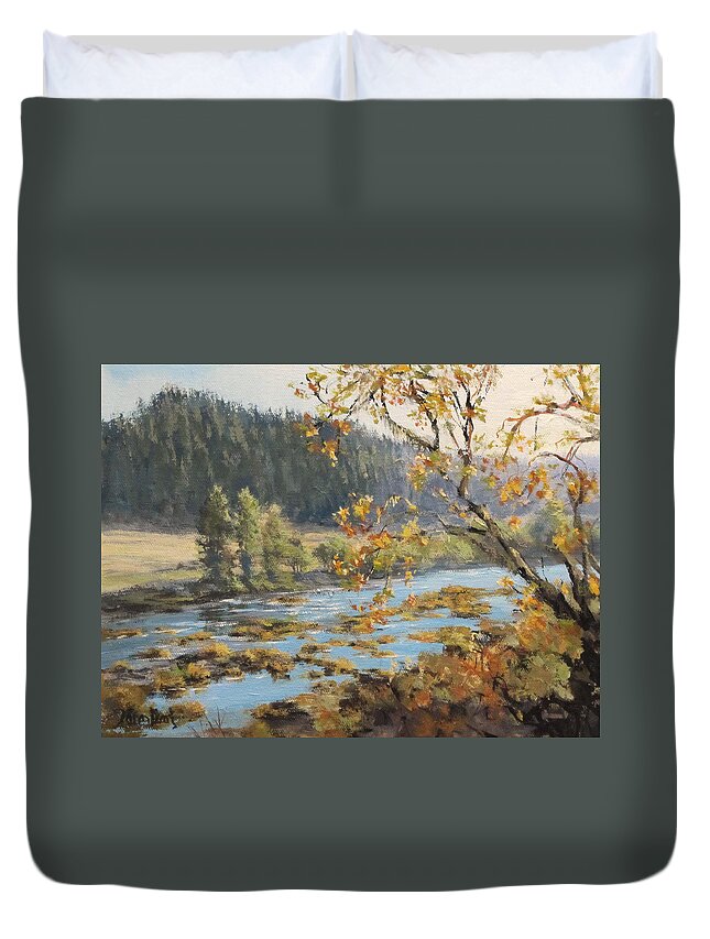 Landscape Duvet Cover featuring the painting Autumn Afternoon by Karen Ilari