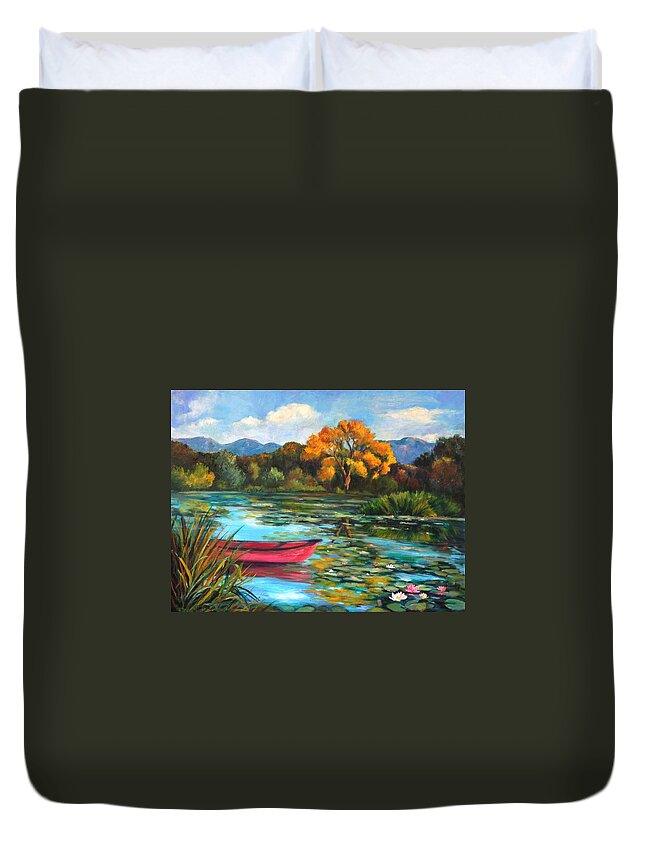 Landscape Duvet Cover featuring the painting Autumn at Shady Lakes, New Mexico by Marian Berg