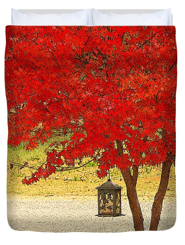 Fine Art Duvet Cover featuring the photograph Autumn by The Road by Rodney Lee Williams