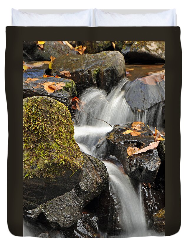 Crabtree Falls Duvet Cover featuring the photograph Autumn Colors on Big Crabtree Creek by Bruce Gourley