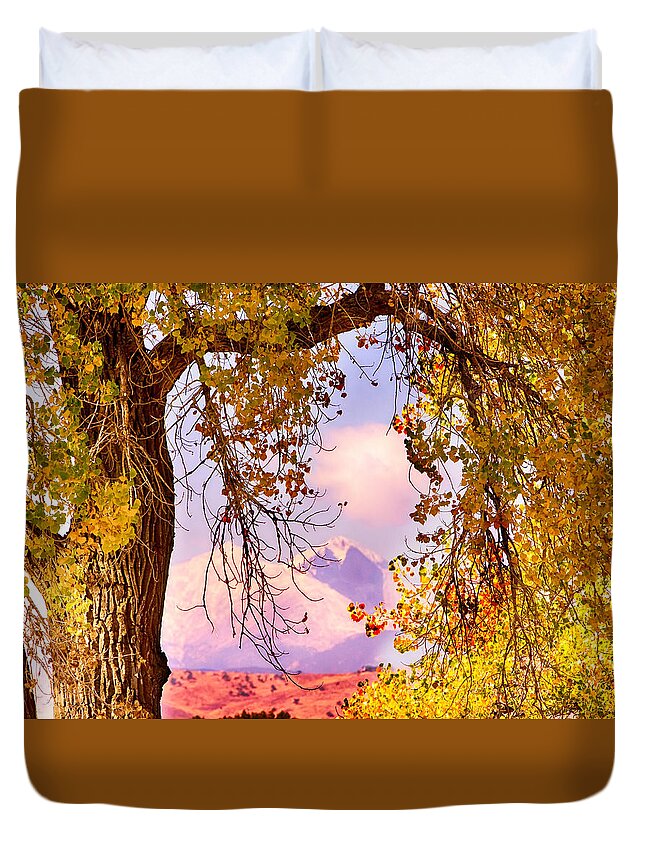 Autumn Duvet Cover featuring the photograph Autumn Cottonwood Twin Peaks View by James BO Insogna
