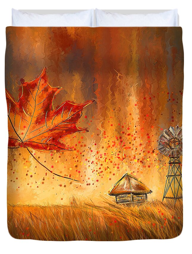 Foliage Duvet Cover featuring the painting Autumn Dreams- Autumn Impressionism Paintings by Lourry Legarde
