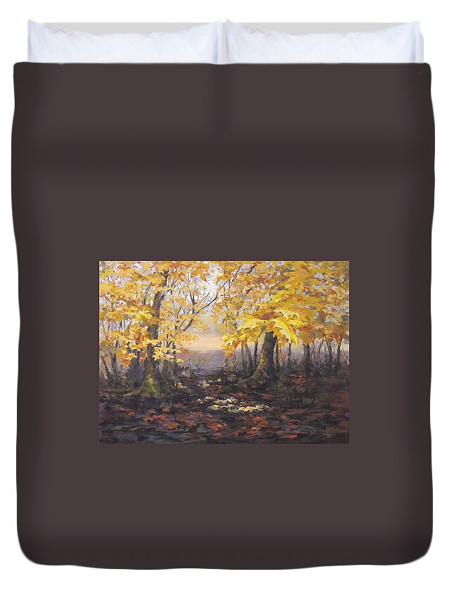 Acrylic Duvet Cover featuring the painting Autumn Forest by Karen Ilari