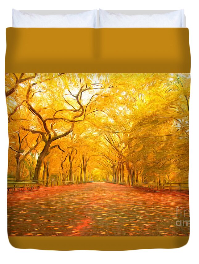 Art Duvet Cover featuring the painting Autumn in Central Park by Veikko Suikkanen