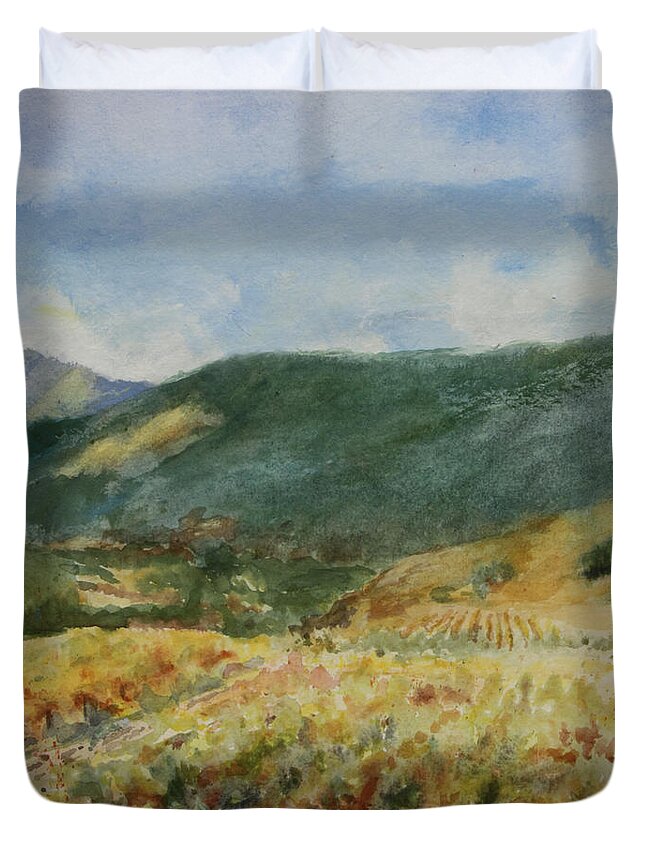 Autumn In The Vineyards Duvet Cover featuring the painting Harvest Time In Napa Valley by Maria Hunt