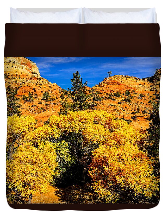 Zion Duvet Cover featuring the photograph Autumn in Zion by Greg Norrell