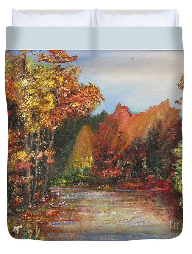 Lanscape Duvet Cover featuring the painting Autumn Landscape by Michael Anthony Edwards