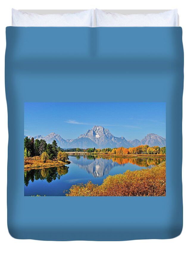 Grand Teton National Park Duvet Cover featuring the photograph Autumn Reflections at Oxbow Bend by Greg Norrell