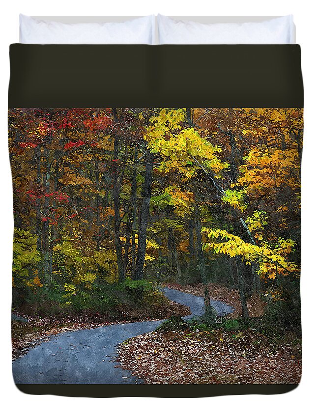 Autumn Duvet Cover featuring the painting Autumn Road by Lynne Jenkins