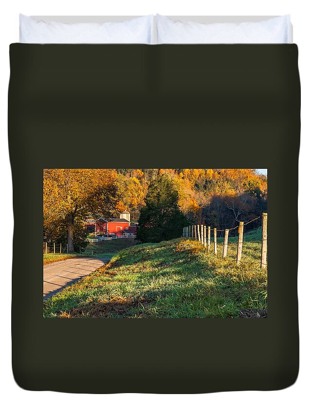 Bucolic Duvet Cover featuring the photograph Autumn Road Morning by Bill Wakeley