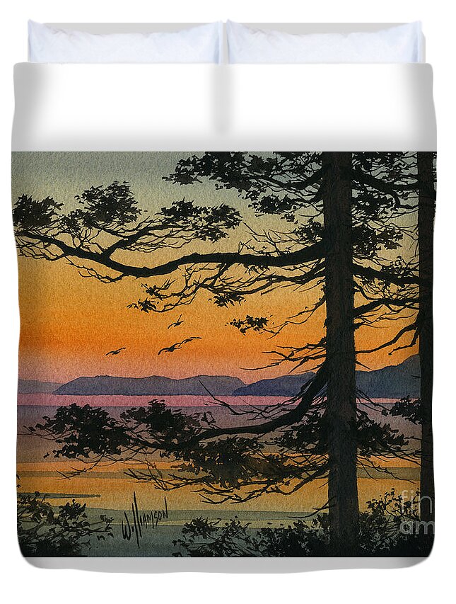 Landscape Duvet Cover featuring the painting Autumn Shore by James Williamson