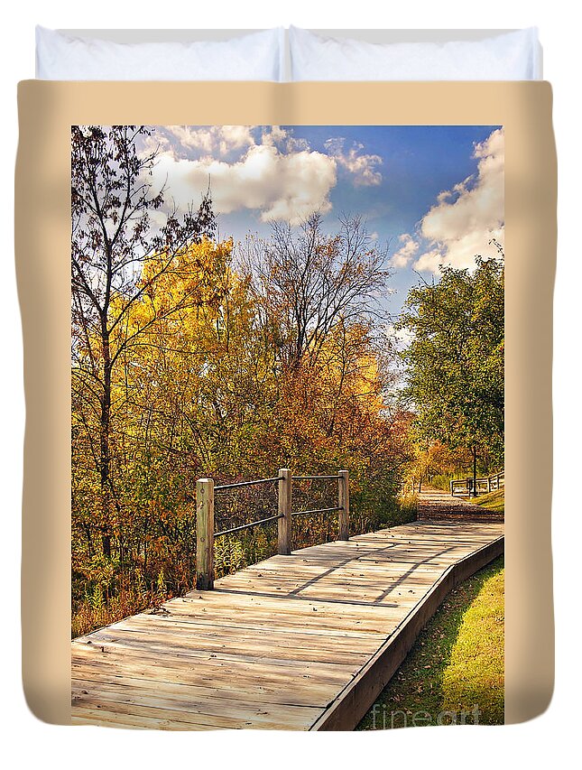 Autumn Picture Duvet Cover featuring the photograph Autumn Stroll Fall Portrait by Gwen Gibson