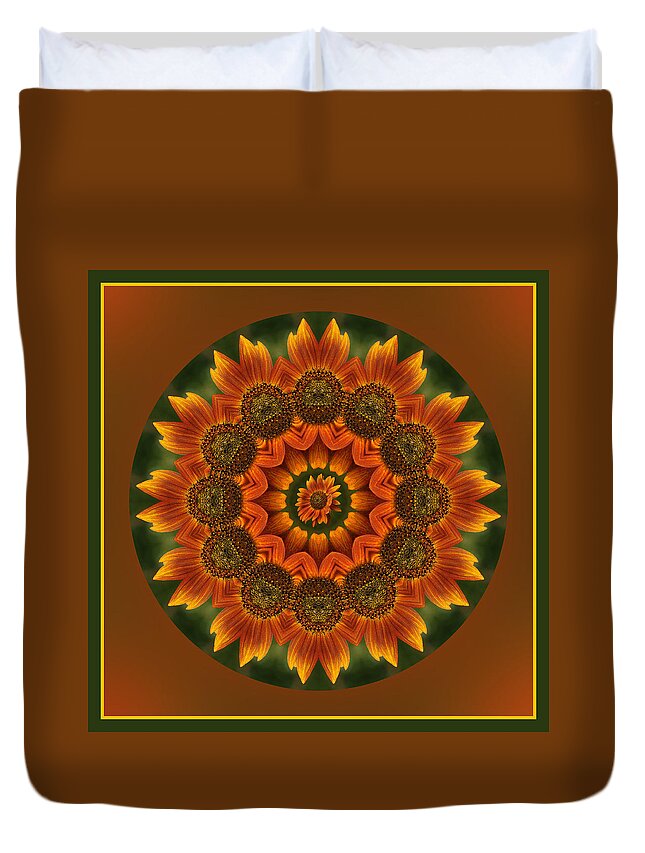 Sunflower Duvet Cover featuring the photograph Autumn Sunflower Kaleidoscope by Liz Mackney