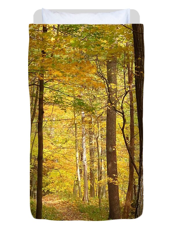 Trees Duvet Cover featuring the photograph Autumn Walk in the Park by Lori Frisch