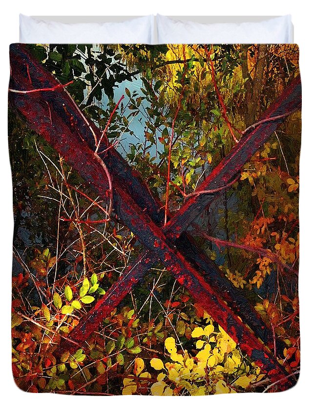 Crossbars Duvet Cover featuring the painting Autumn's Bandolier by RC DeWinter