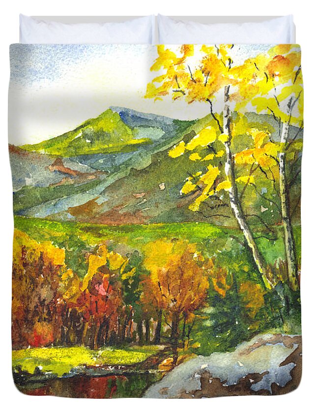 Watercolor Duvet Cover featuring the painting Autumn's Showpiece by Carol Wisniewski
