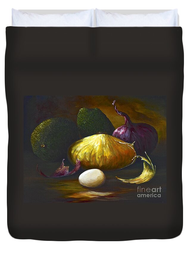 Still Life Painting Duvet Cover featuring the painting Avocado and company by AnnaJo Vahle