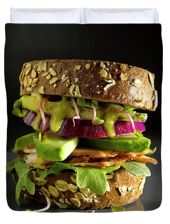 Avocado Duvet Cover featuring the photograph Avocado And Turkey Sandwich by Howard Bjornson