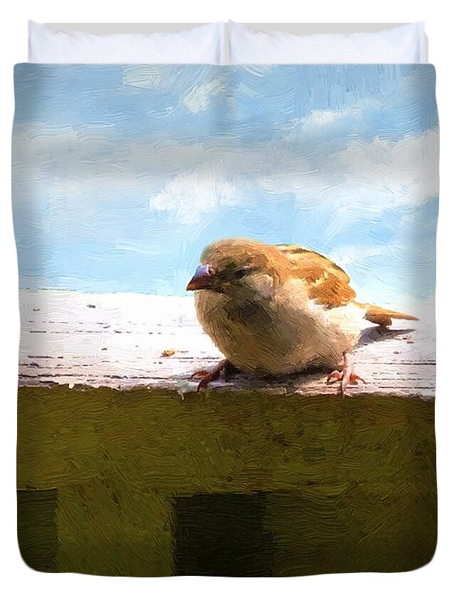 Bird Duvet Cover featuring the painting Aw Shucks by RC DeWinter