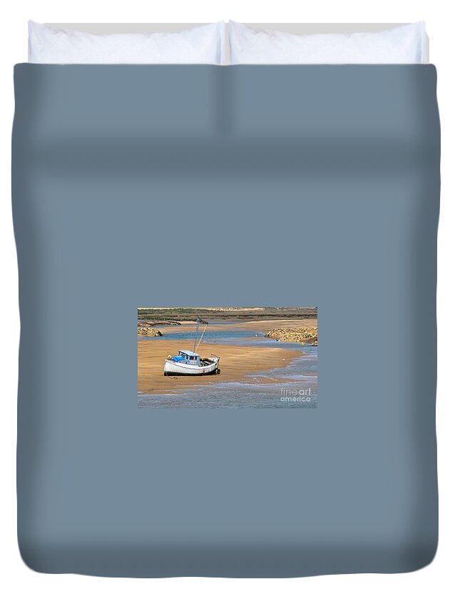 Boat Duvet Cover featuring the photograph Awaiting the Tide by Bel Menpes