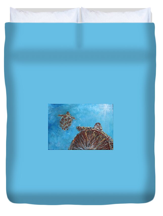 Sea Turtle Duvet Cover featuring the painting Awakening to Opportunities by Ashleigh Dyan Bayer