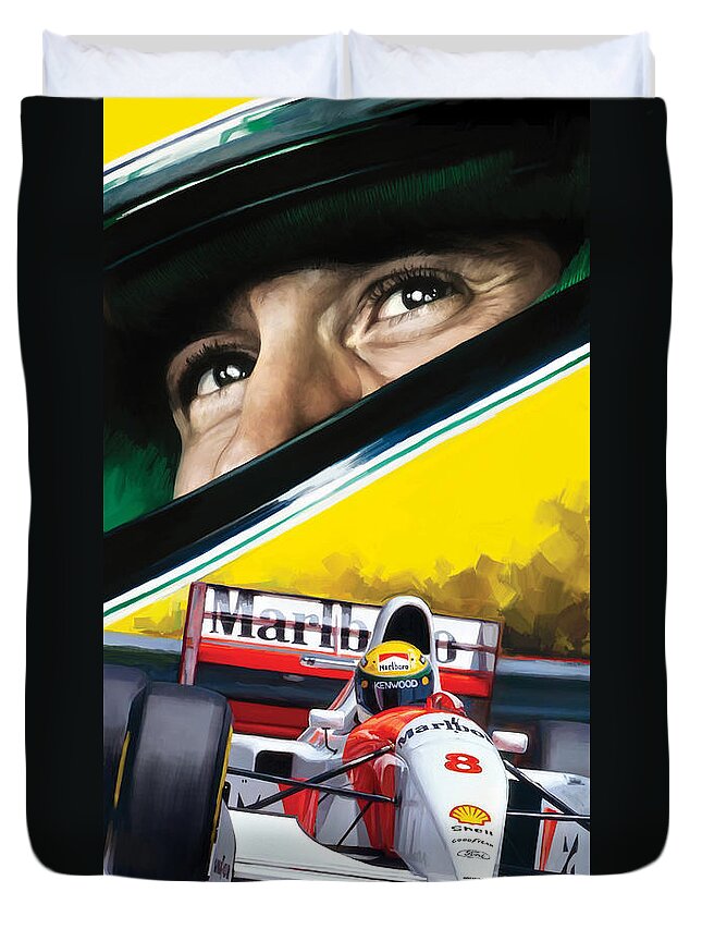 Ayrton Senna Duvet Cover featuring the painting Ayrton Senna Artwork by Sheraz A
