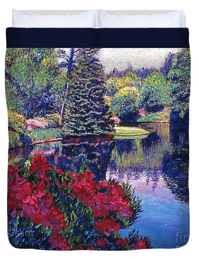 Landscape Duvet Cover featuring the painting Azaleas in Spring by David Lloyd Glover