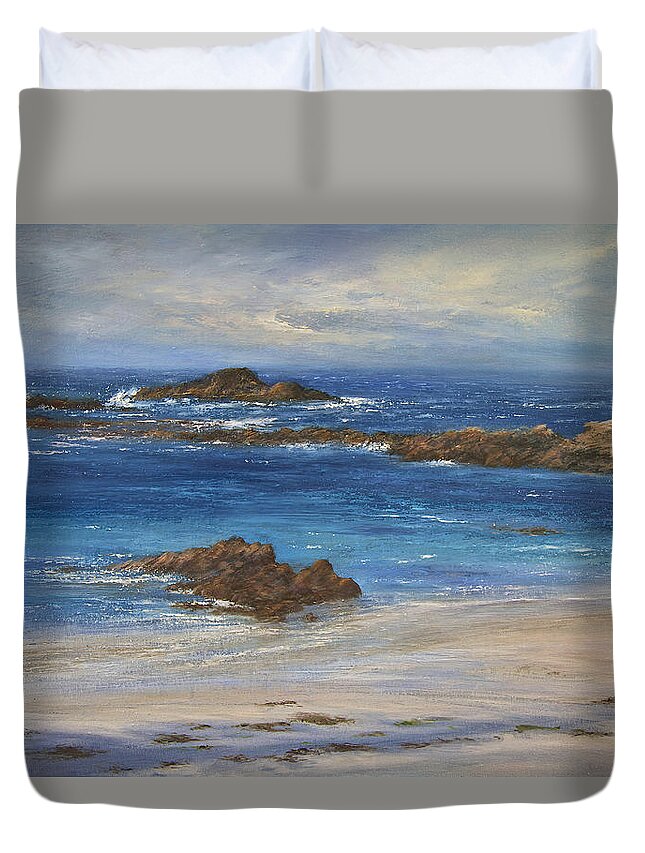 Seascape Duvet Cover featuring the painting Azure by Valerie Travers