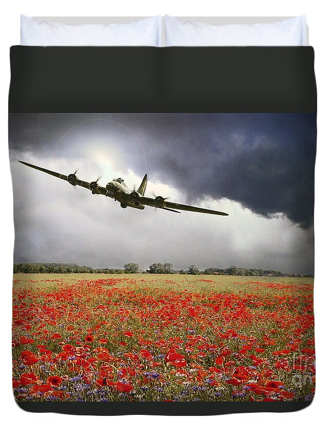 B-17 Flying Fortress Duvet Cover featuring the digital art B-17 Poppy Pride by Airpower Art