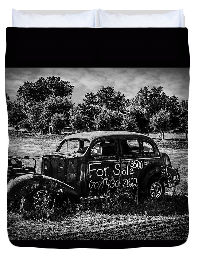 Old Duvet Cover featuring the photograph B/W Old Car by Bruce Bottomley