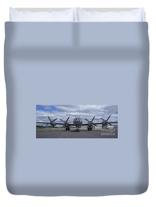 Plane Duvet Cover featuring the photograph B29 superfortress by Steven Ralser