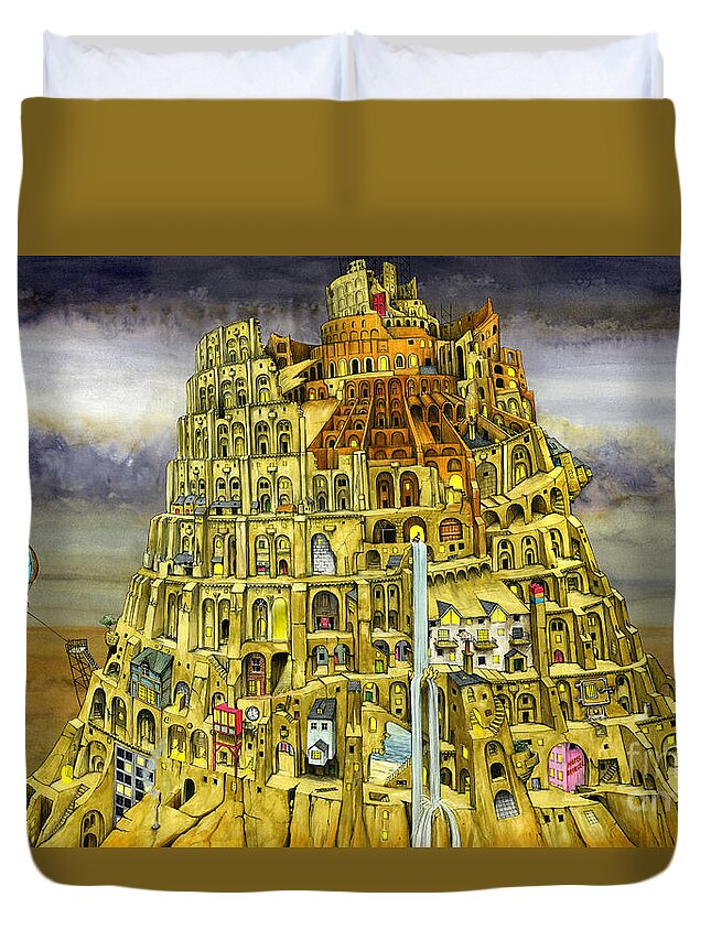 Colin Thompson Framed Prints Duvet Cover featuring the digital art Babel by MGL Meiklejohn Graphics Licensing