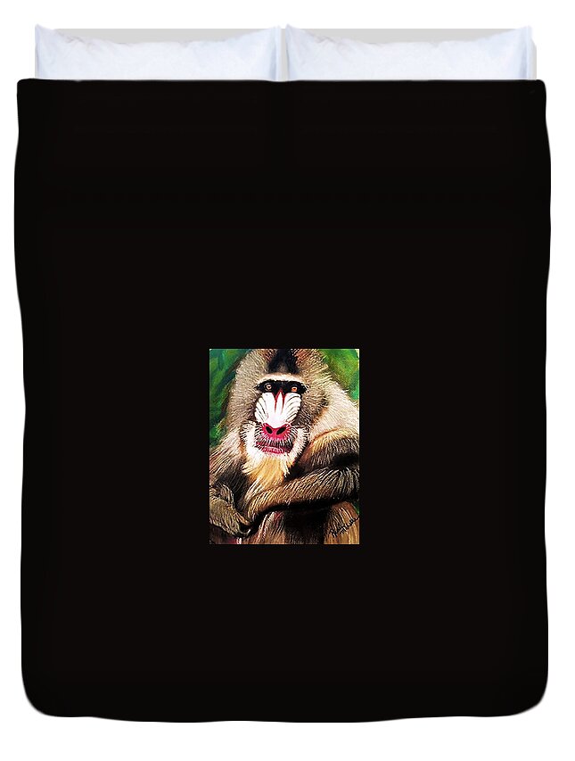 Mandarin Baboon Duvet Cover featuring the pastel Baboon Stare by Renee Michelle Wenker
