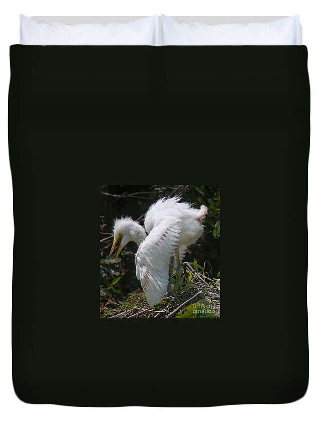 Egret Duvet Cover featuring the photograph Baby Egret by Dale Powell