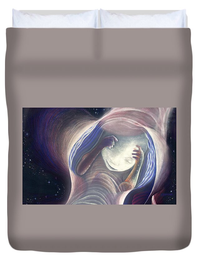 Baby Duvet Cover featuring the drawing Baby in the Journey by Robin Aisha Landsong