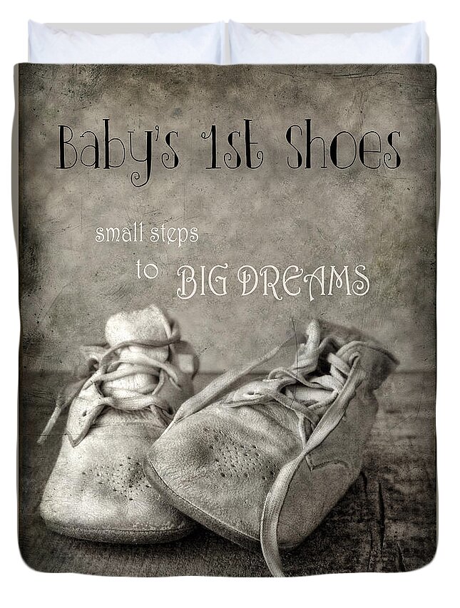 Shoes Duvet Cover featuring the photograph Baby's First Shoes by Jill Battaglia