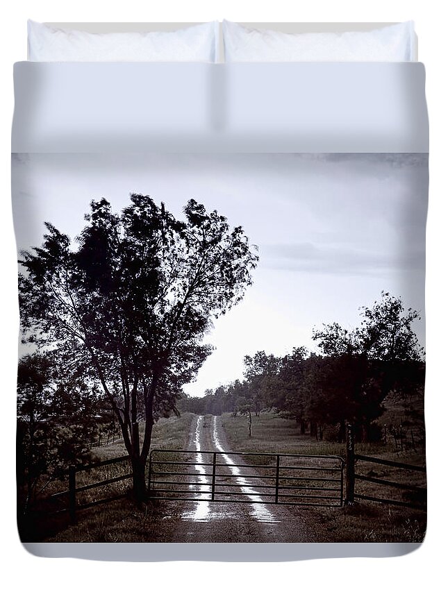 Road Duvet Cover featuring the photograph Back Country Road And Then The Rain Came by James BO Insogna