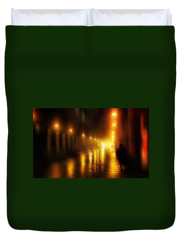 Town Duvet Cover featuring the photograph Back to the Past. Alley of Light by Jenny Rainbow