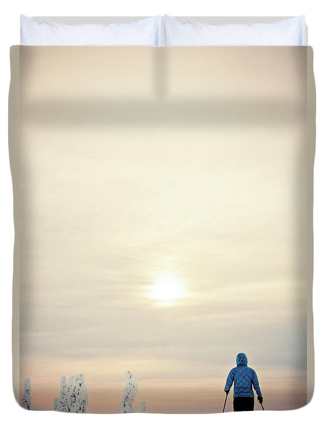 Skiing Duvet Cover featuring the photograph Backcountry Skier by Christopher Kimmel