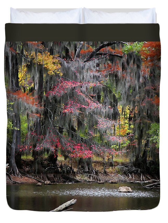 Autumn Duvet Cover featuring the photograph Backwater Autumn by Lana Trussell