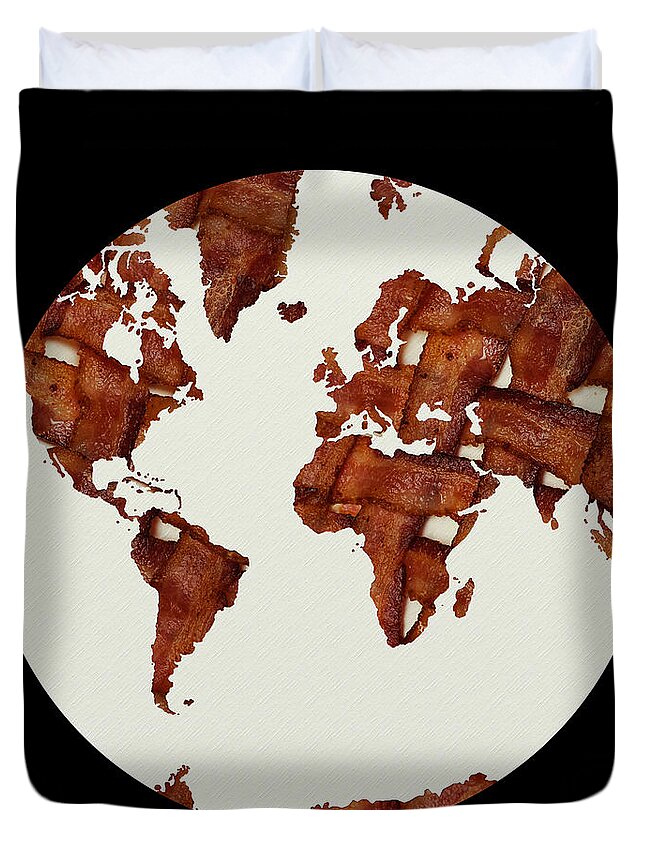 Bacon Duvet Cover featuring the mixed media Bacon World 1 by Andee Design